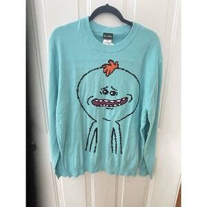 Rick and Morty Knit Sweater Turquoise Pixel Graphic Size XL Adult Swim